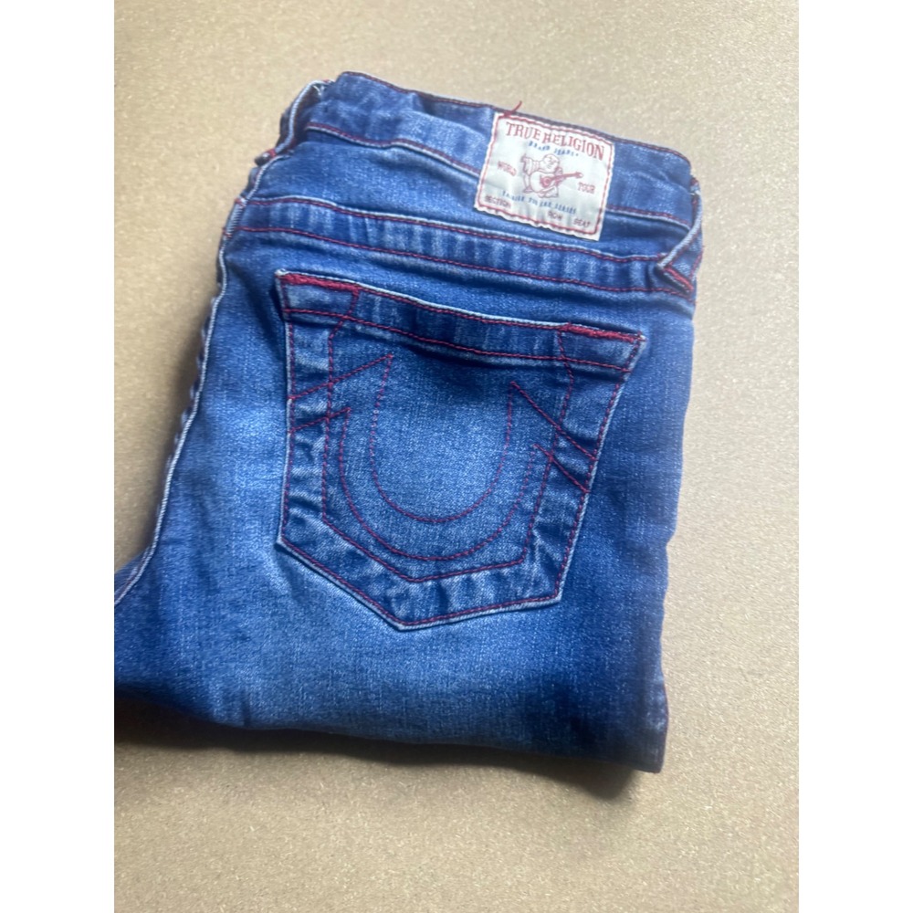 True Religion Boys Rocco Relaxed‎ Skinny Jeans Blue Red Stitch Size 12